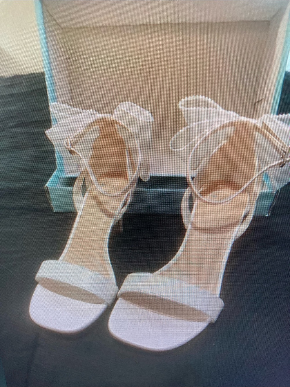Elegant White Ankle-Strap Heels with Bow Detail